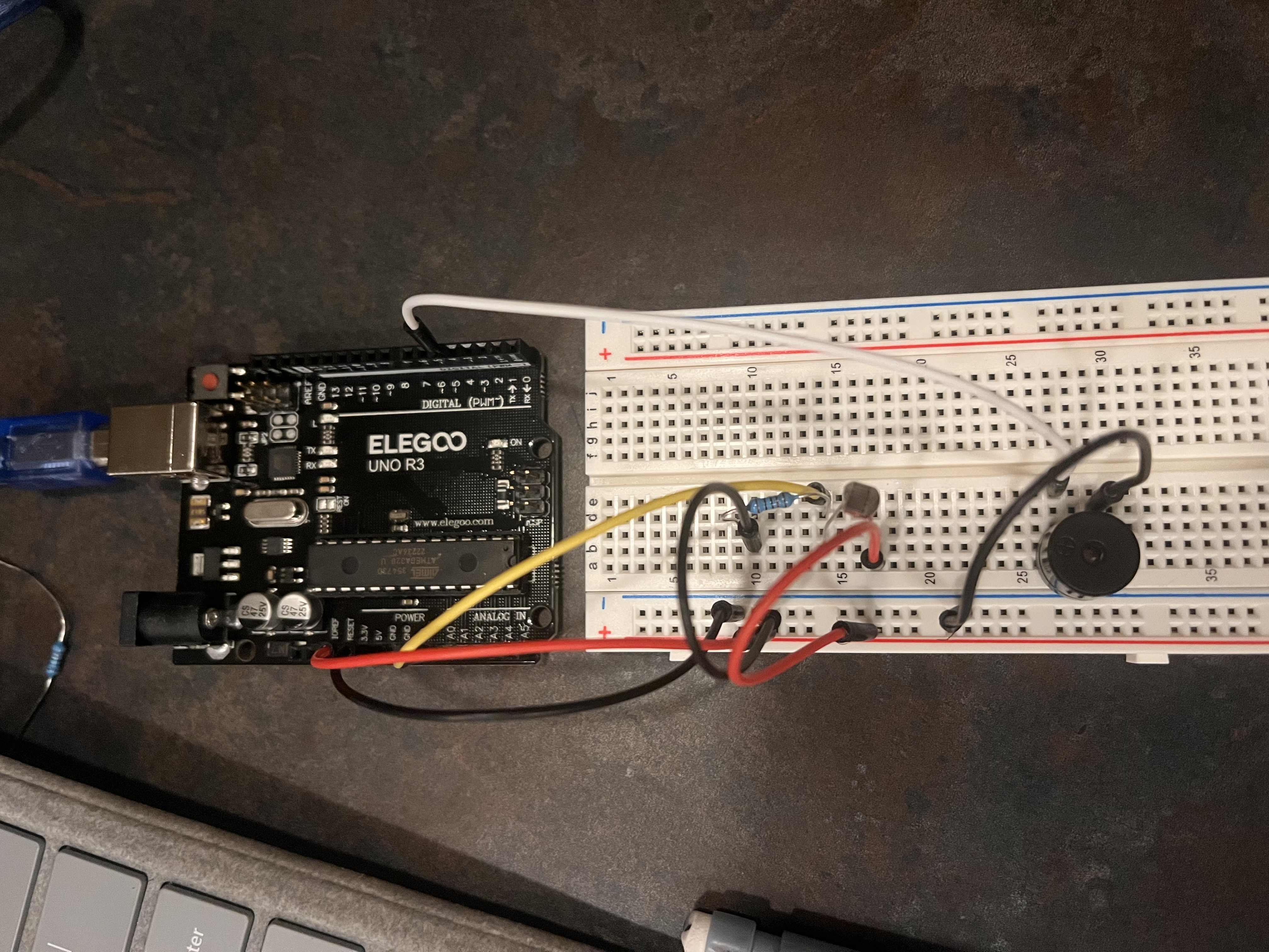 Light Sensor n Buzzer on Breadboard